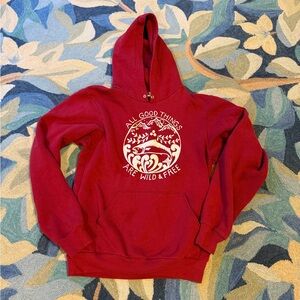 Salmon Sisters Red Graphic Hoodie size small